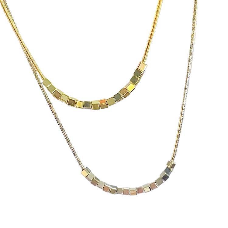 Geometric Cube Bead Bar Necklace