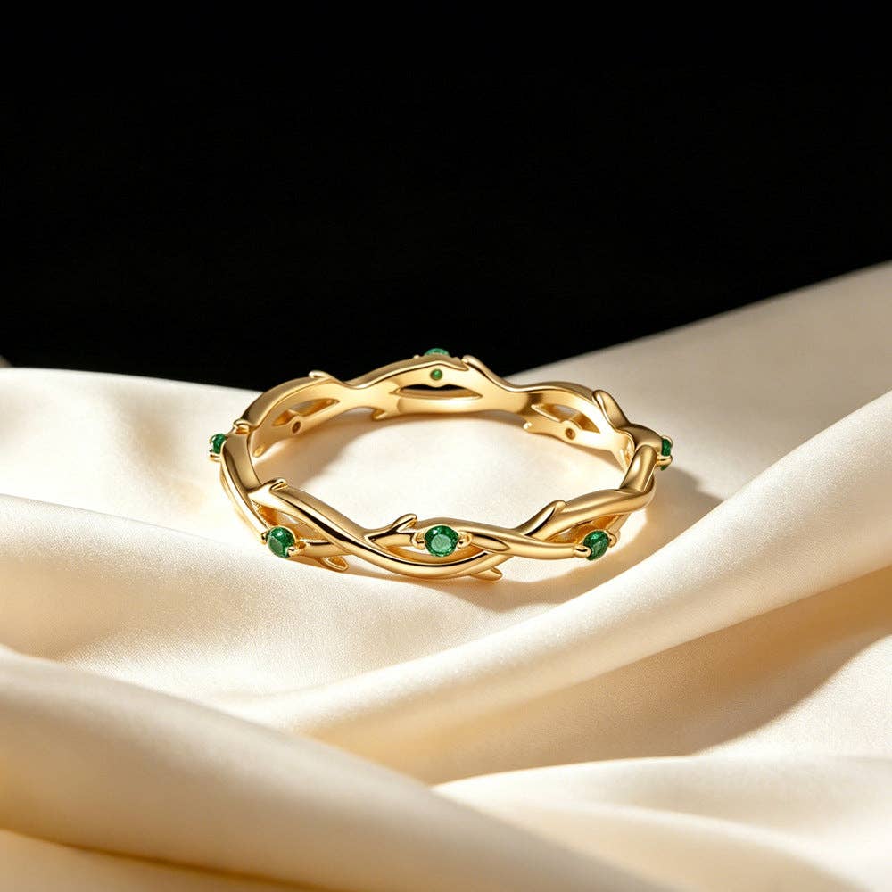 Emerald Green Thorn Vine Band Ring