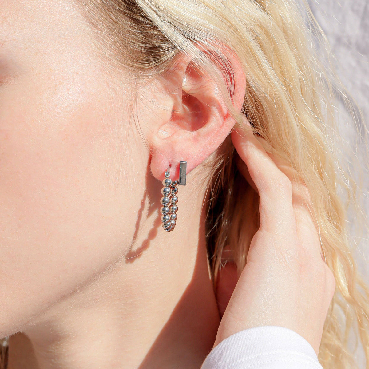 Stainless Steel Circle Ball Hoop Earrings