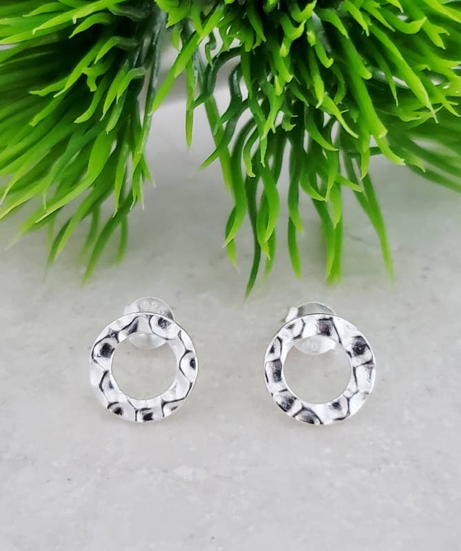 Silver Hammered Circle Studs