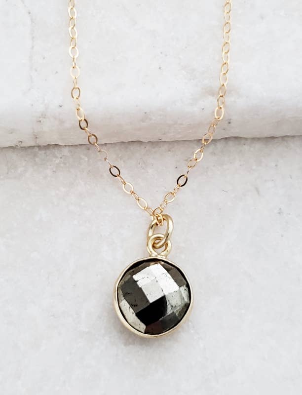 Gold Round Pyrite Necklace