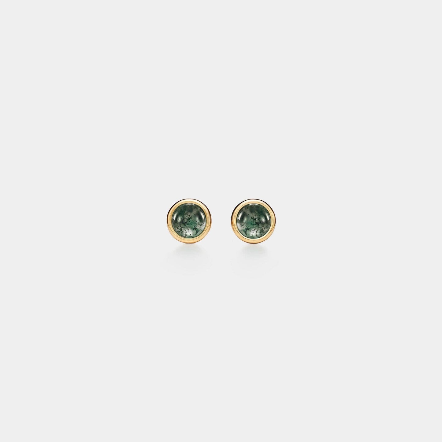 Moss Agate Cabochon Stud Earrings in 925 Sterling Silver