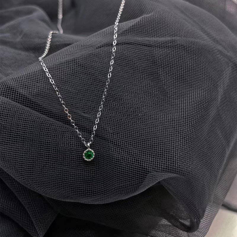 Round Cut Emerald Pendant Necklace in 925 Sterling Silver